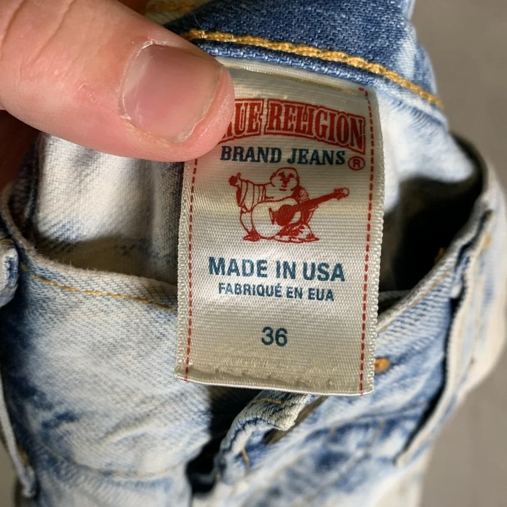 True Religion Geno Jeans Mens 36x31 Blue Acid Wash Straight USA Made Vintage